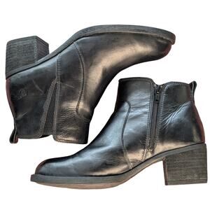 Born Reegan Black Leather Zip Chelsea Ankle Booties Chunky Block Heel Womens 8M